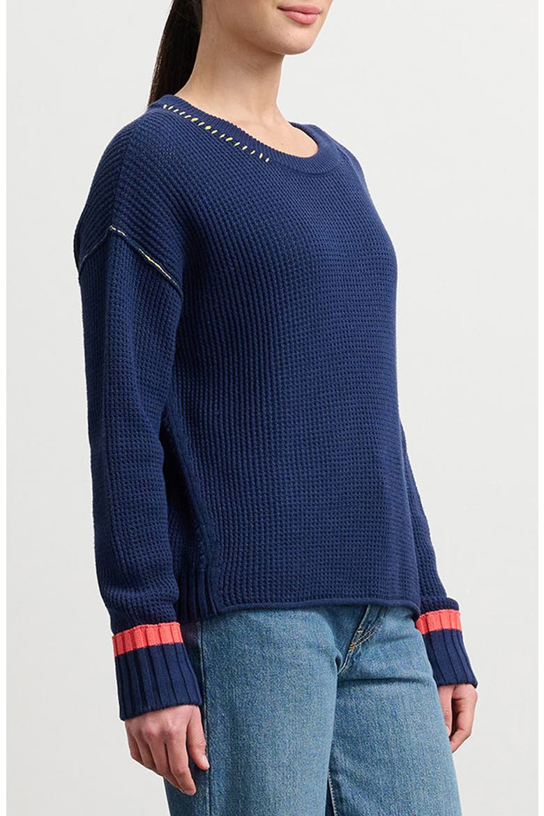 Contrast Stitch Waffle Knit Cotton Blend Sweater, Alternate, color, NAVY