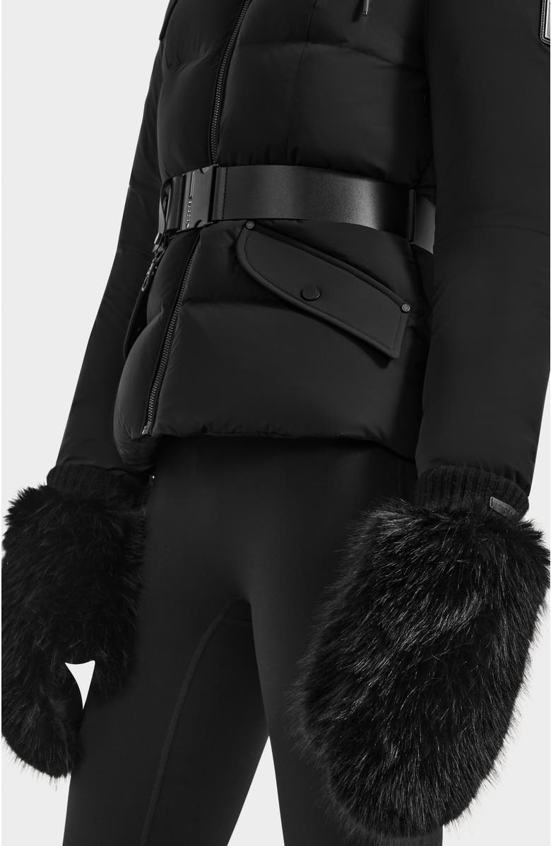 Rudsak Bella Faux Fur & Leather Mittens, Alternate, color, Black