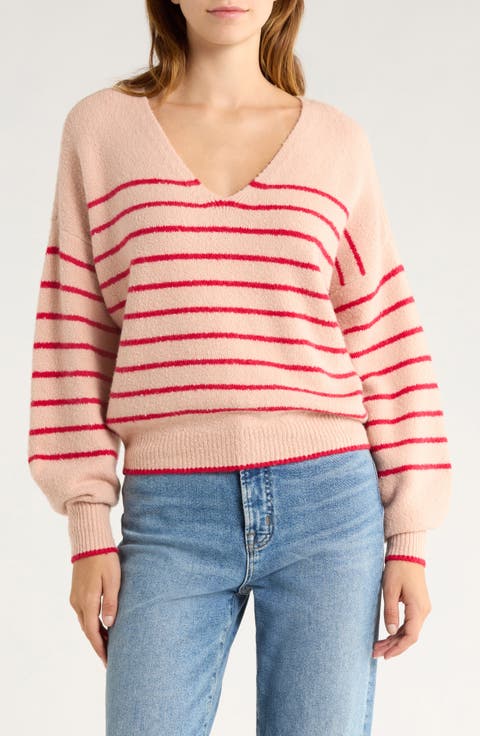 Stripe V-Neck Wedge Sweater