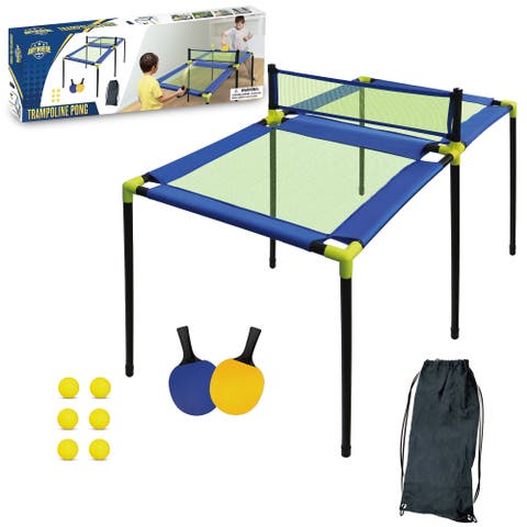 Trampoline Pong 10Pc Portable Table Tennis Game Set, Bouncy