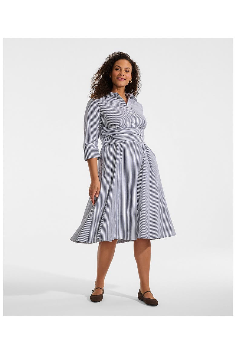Plus Size Poplin Midi Wrap Front Dress, Alternate, color, Midnight Sky Pinstripe