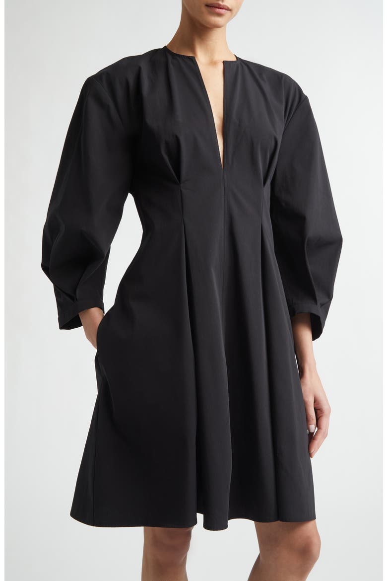 Bishop Sleeve Cotton Dress, Alternate, color, BLACK