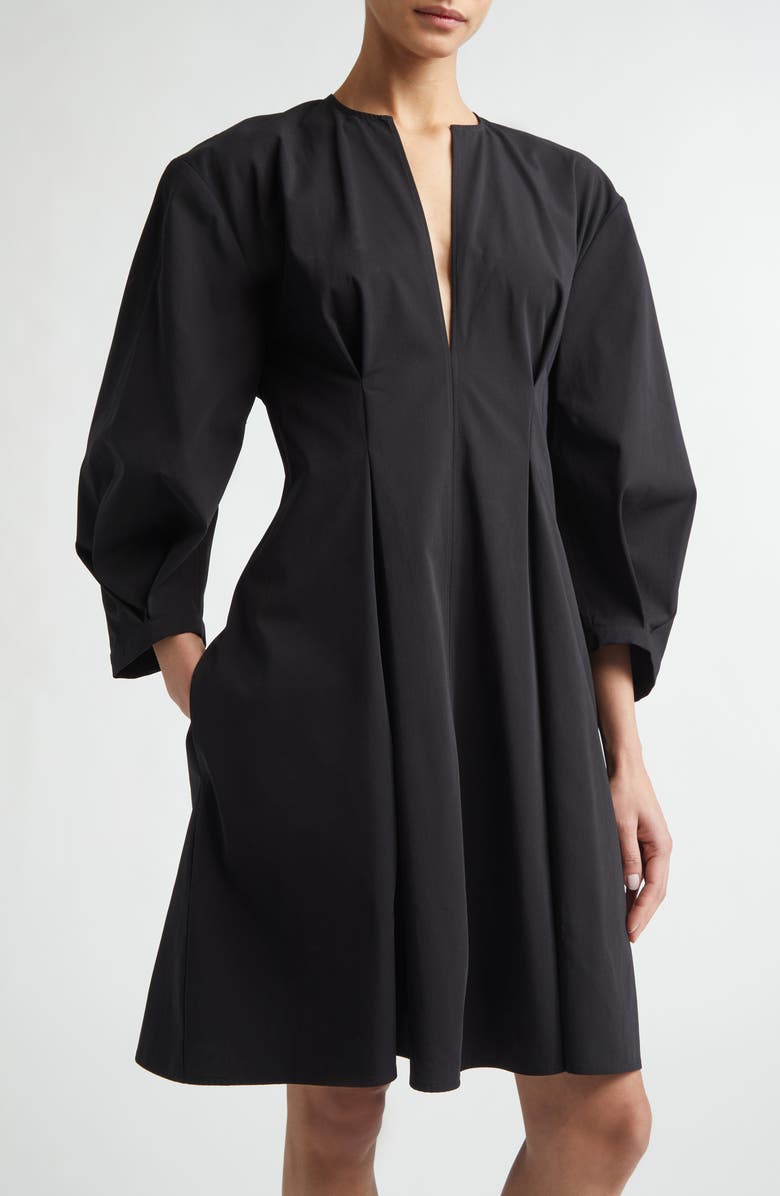 TOTEME Bishop Sleeve Cotton Dress, Alternate, color, Black