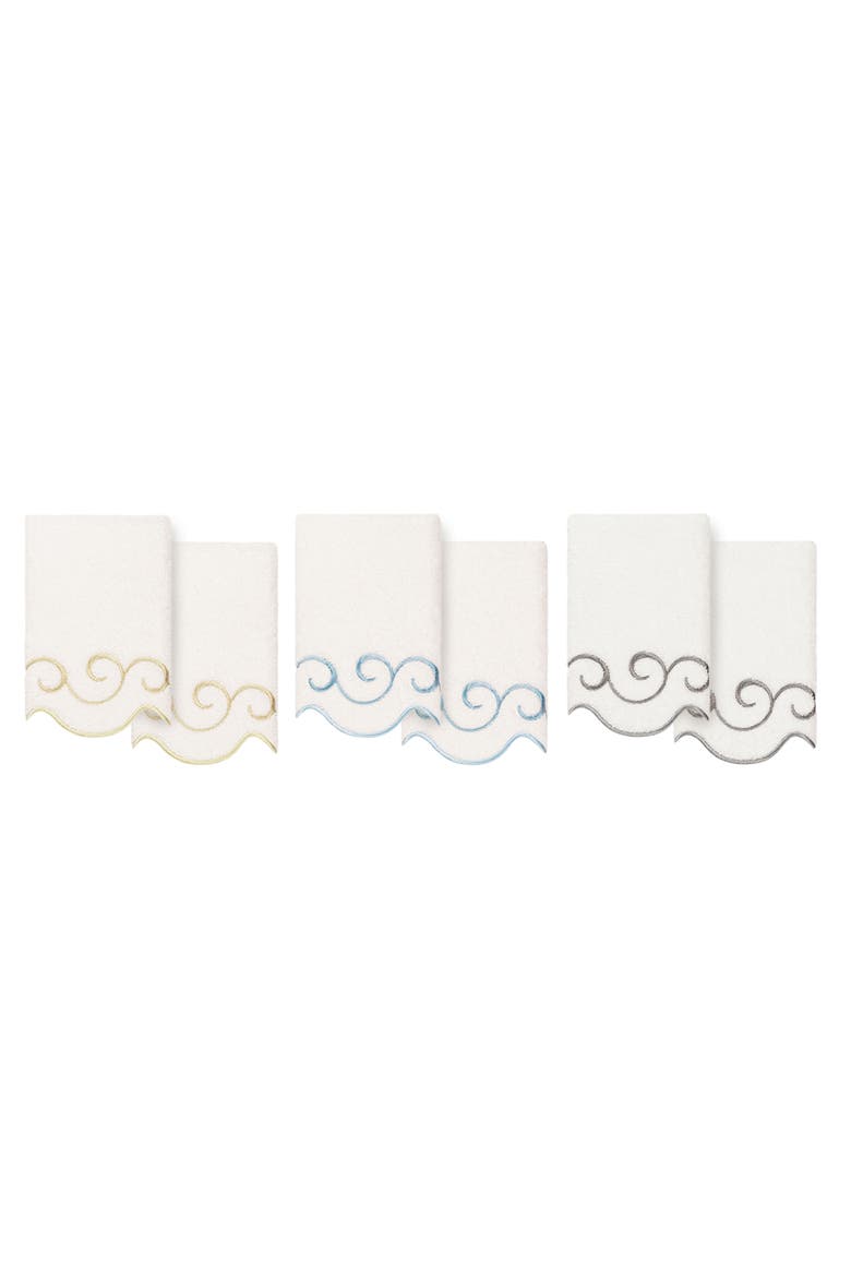 2-Piece Simplicity Embroidered Turkish Cotton Fingertip Towel Set, Alternate, color, WHITE/ BEIGE