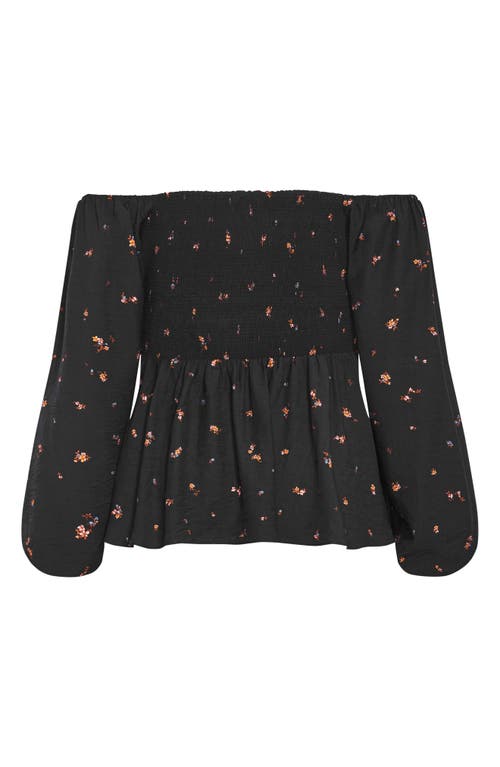 City Chic Gigi Floral Long Sleeve Blouse In Black