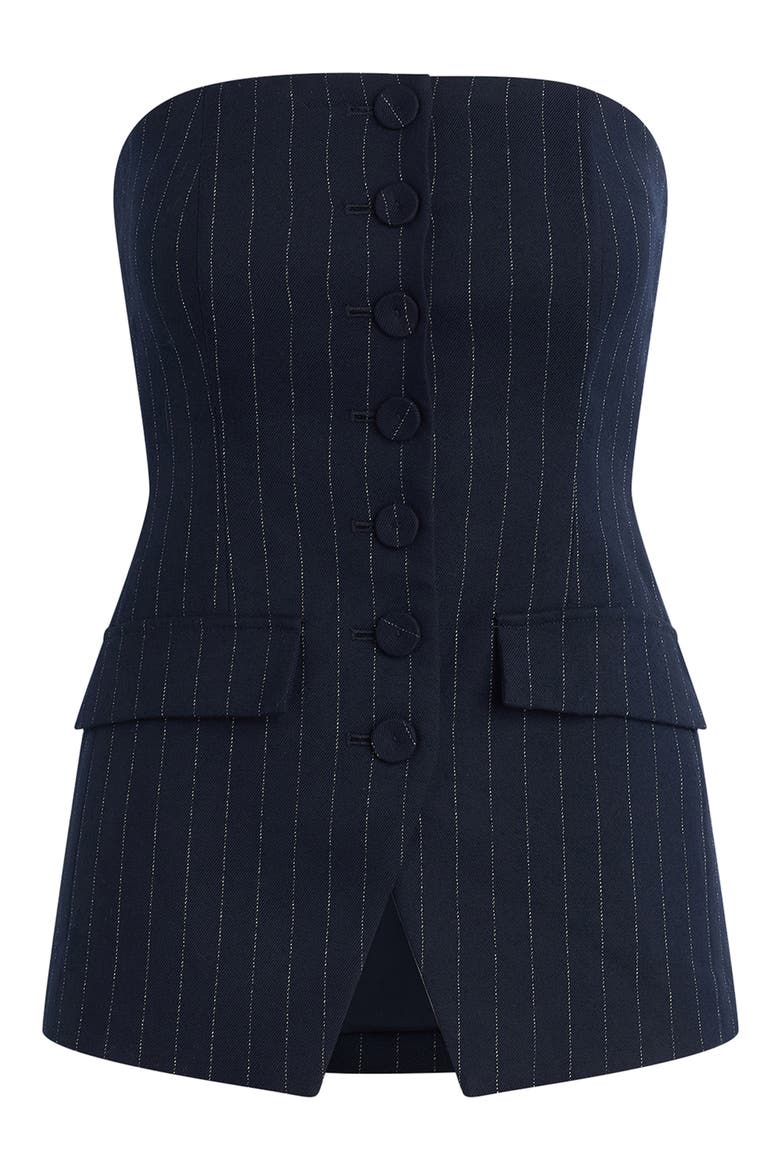 The Phoebe Pinstripe Bustier Top, Alternate, color, NAVY PINSTRIPE