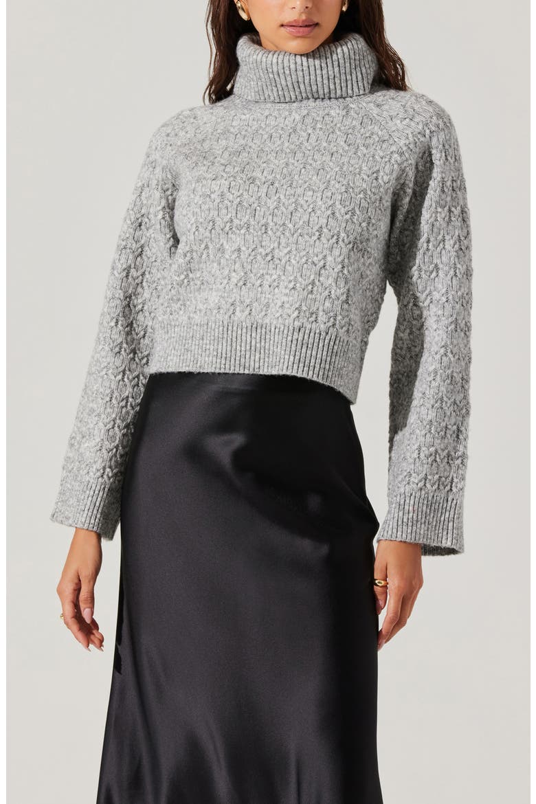 Textured Stitch Crop Turtleneck Sweater, Alternate, color, HEATHER GREY
