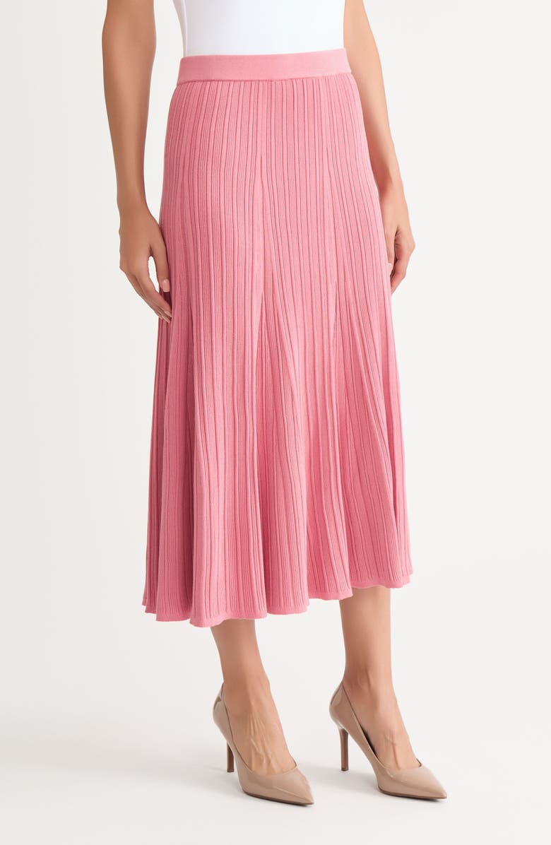 Misook Rib Flare Midi Skirt, Alternate, color, Honey Suckle