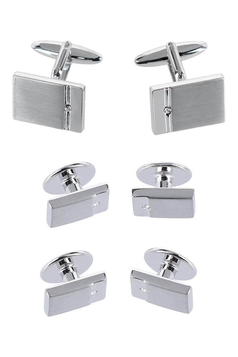 The Kingsley Square Cuff Link & Stud Set, Main, color, SILVER