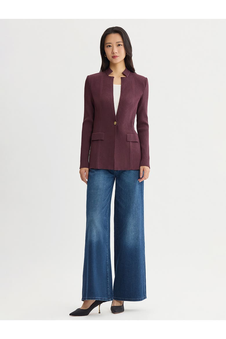Tailored Tonal Ribbed Knit Jacket, Alternate, color, Mahogany