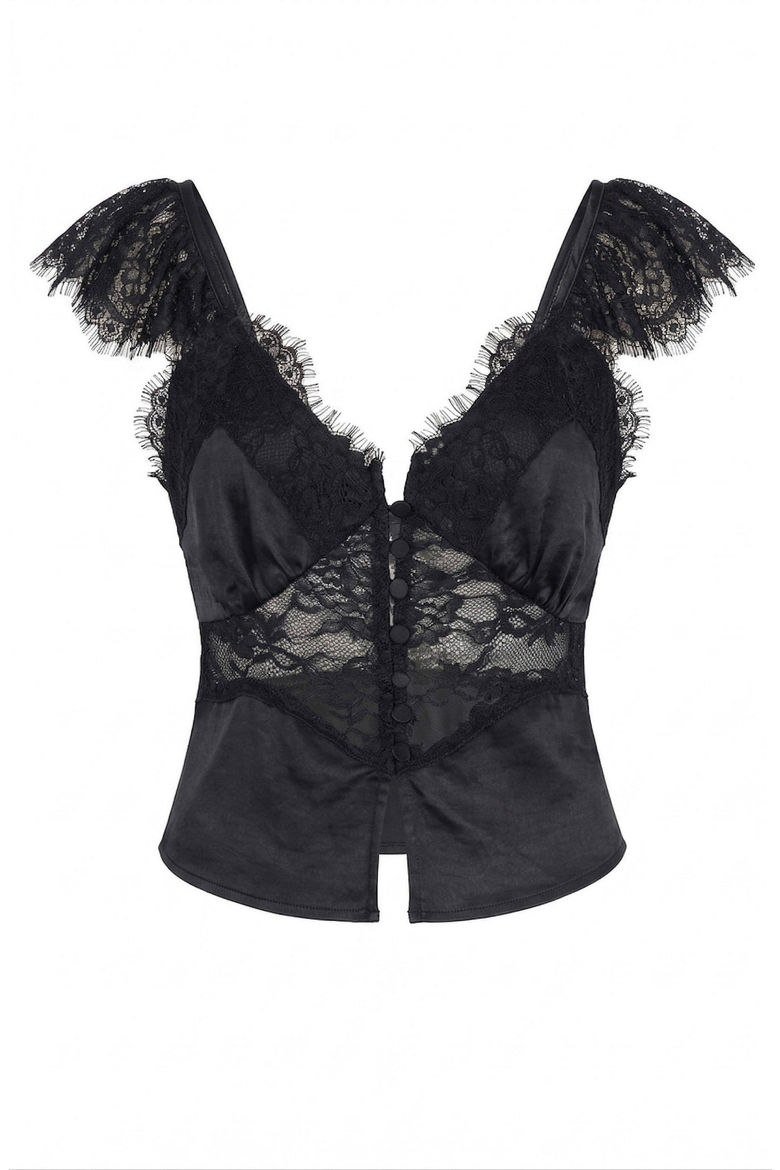 Lace Trim Satin Corset Top, Alternate, color, Black