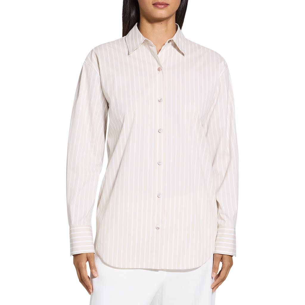 Theory Boyfriend Shirt In Striped Cotton-blend In Sdmu