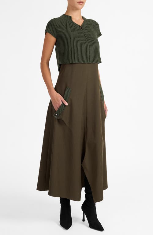 Santorelli Johanna Mix Media Cap Sleeve Midi Dress In Green