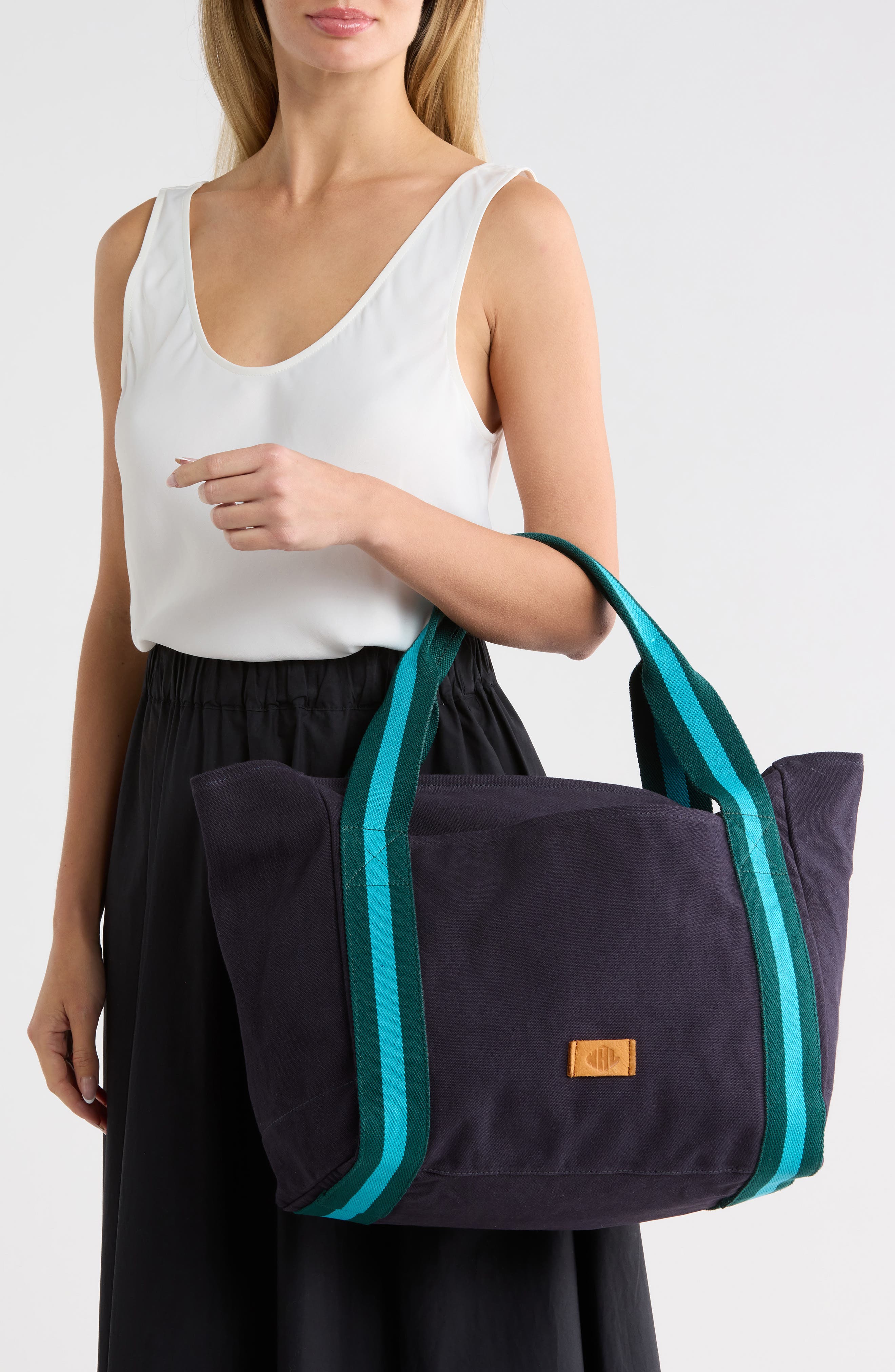 Large Liliana Cotton Canvas Tote, Alternate, color, MIDNIGHT/ LAGOON