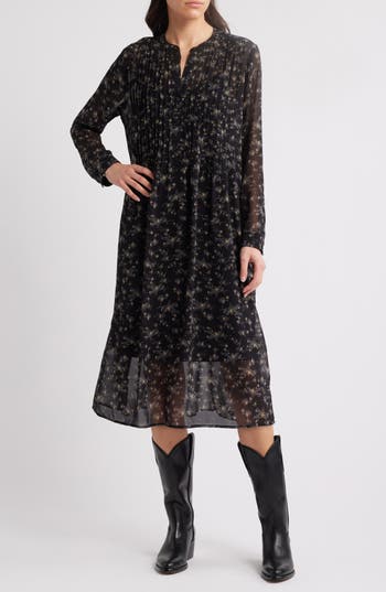 TREASURE & BOND TREASURE & BOND FLORAL PRINT LONG SLEEVE MIDI DRESS 
