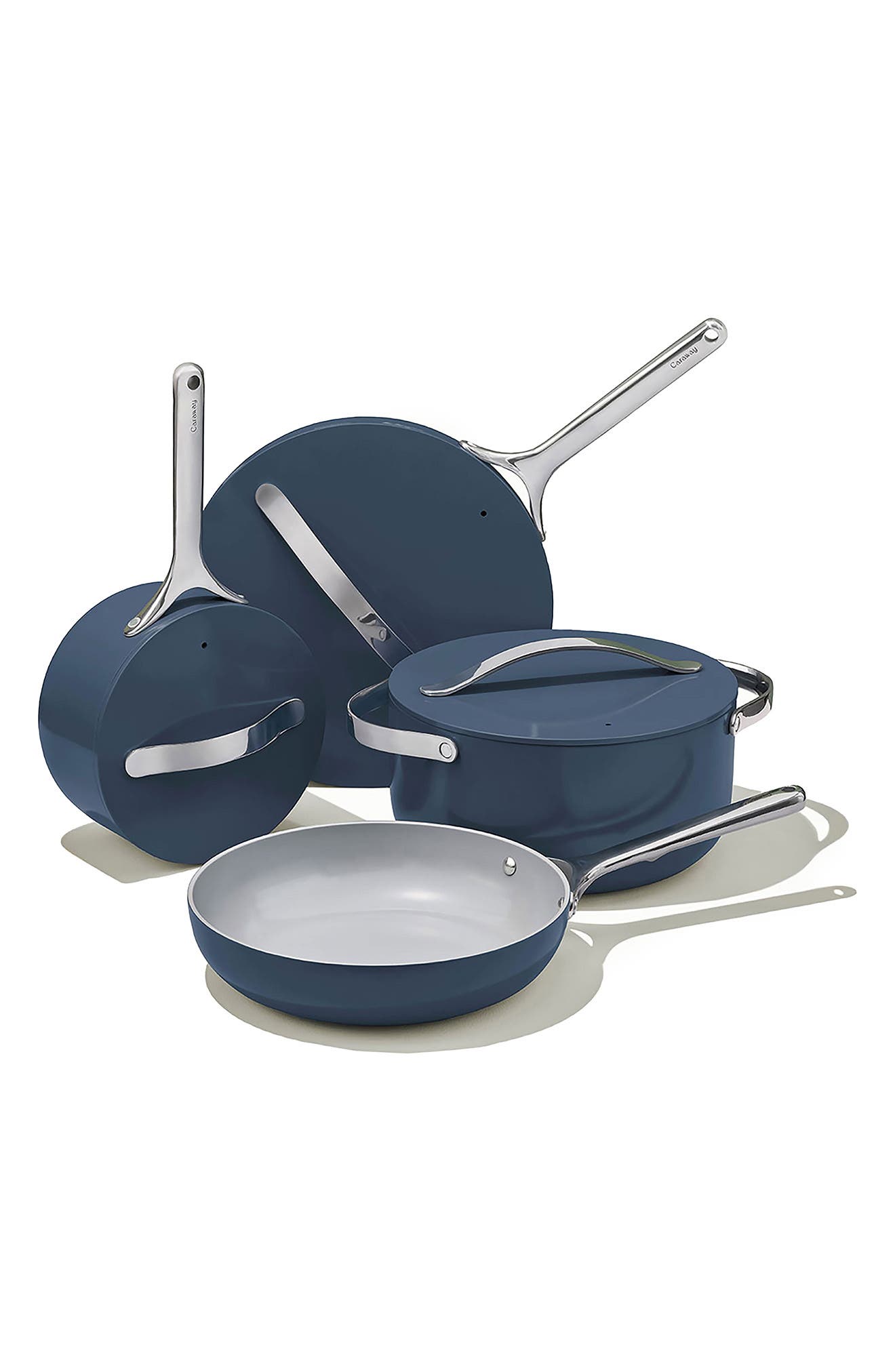 CARAWAY Non-Toxic Ceramic Non-Stick 7-Piece Cookware Set with Lid Storage - Navy