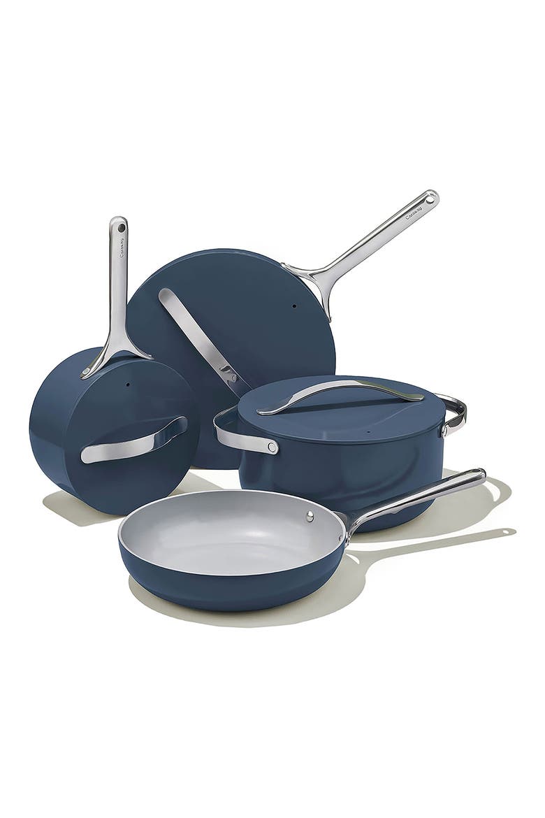 Non-Toxic Ceramic Non-Stick 7-Piece Cookware Set with Lid Storage, Main, color, NAVY