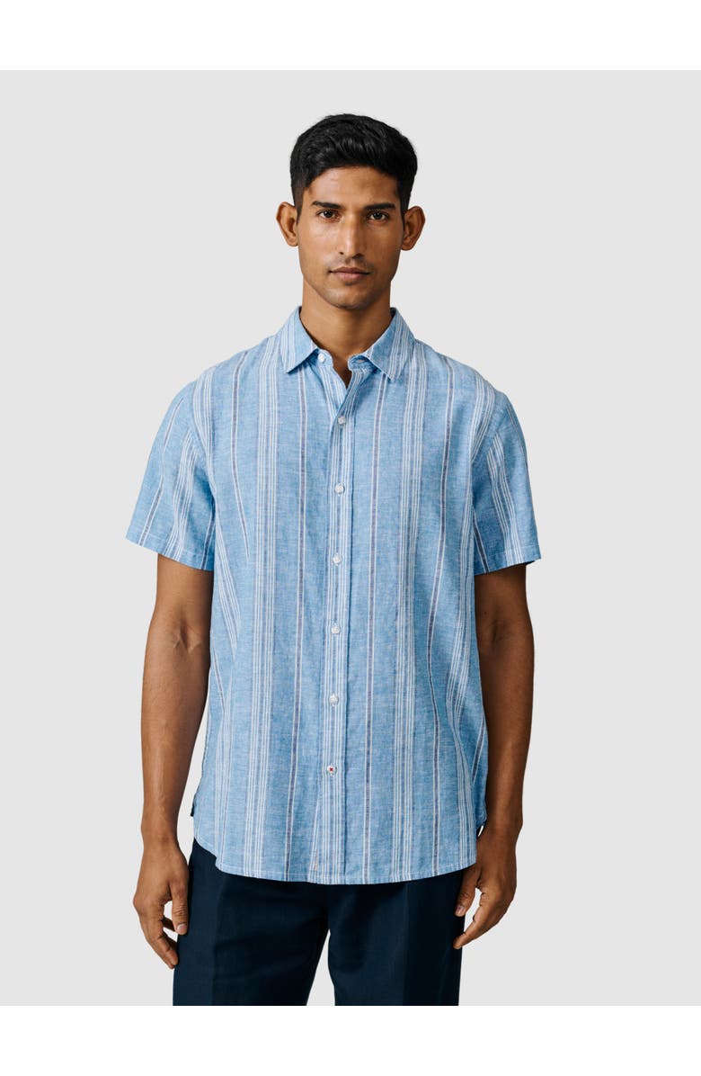 Aubin Austin Cotton Linen Short Sleeved Shirt, Main, color, Blue Irregular Stripe