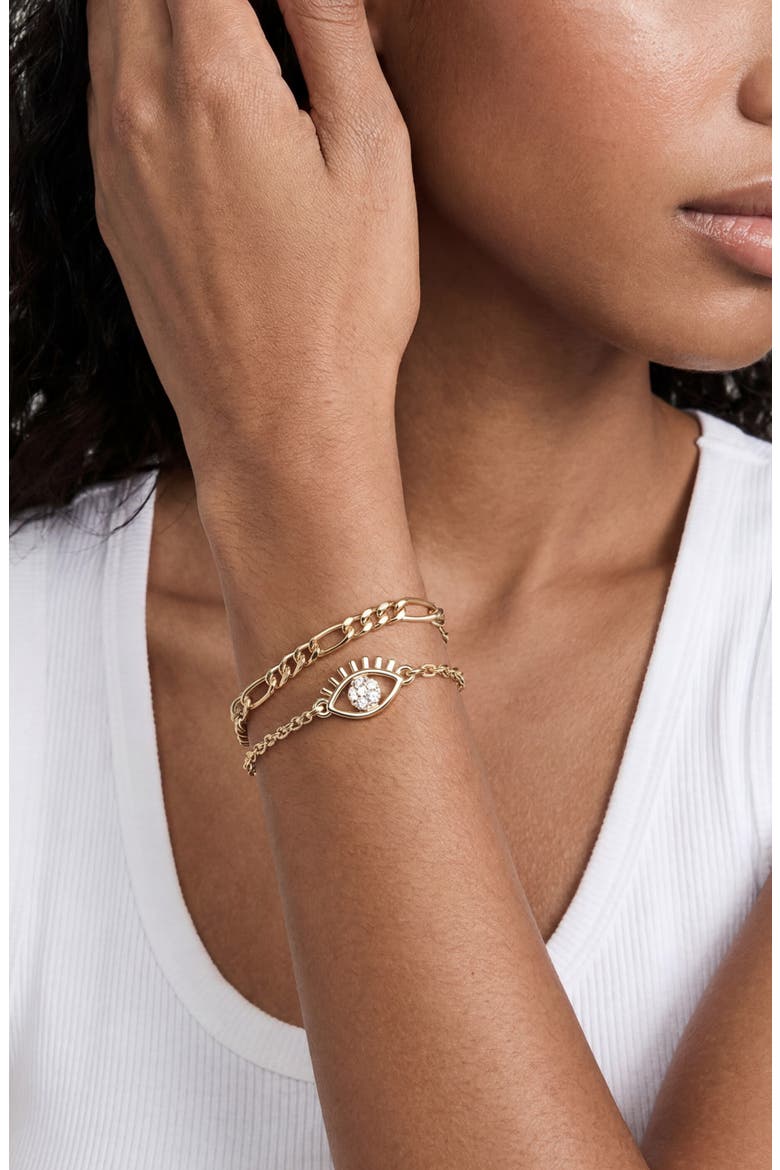 Evil Eye Layered Chain Bracelet, Alternate, color, GOLD
