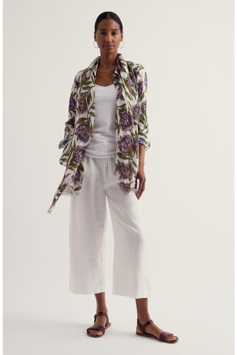 Larissa Crinkled Floral Organic Cotton Button-Up Shirt, Alternate, color, PROTEAS CHALK