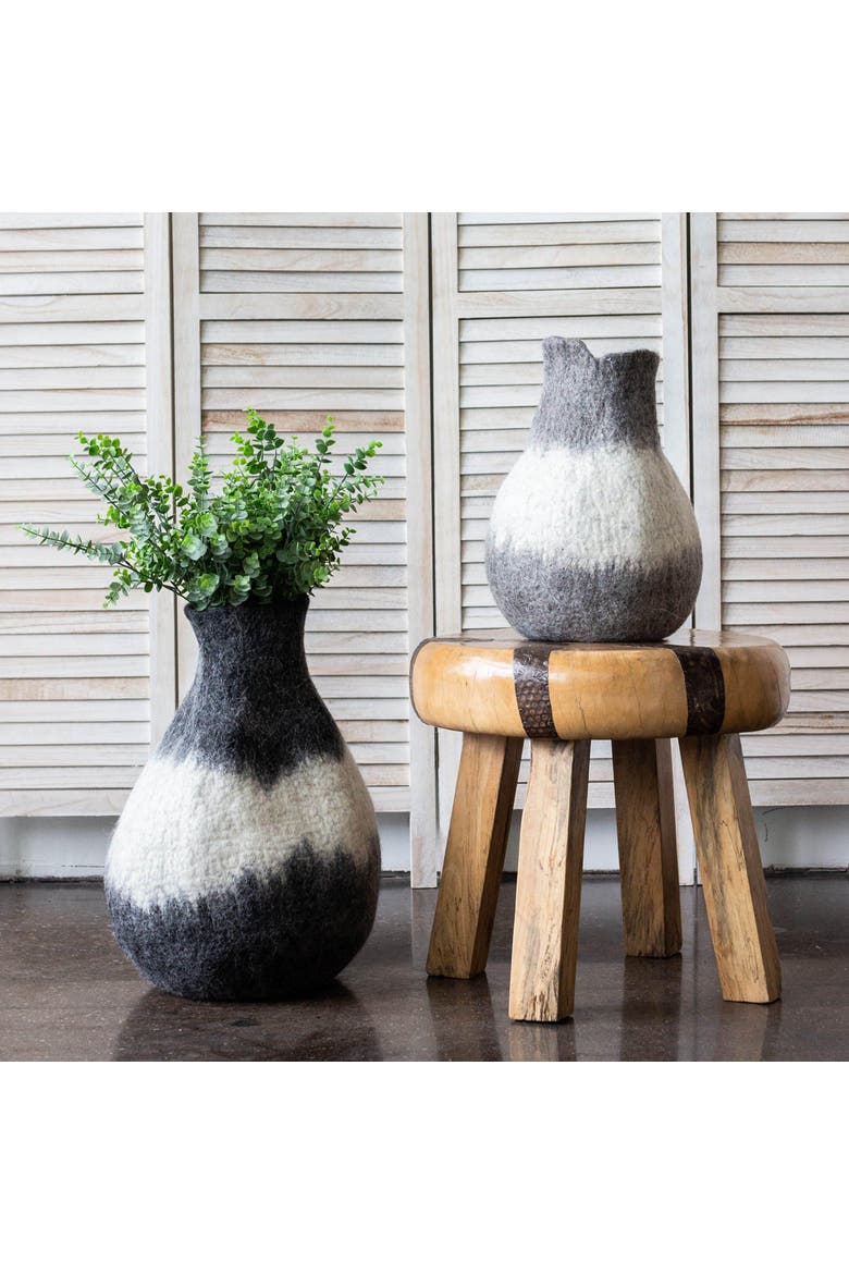 Eclipse Charcoal and Ivory Wool Gourd Basket - Set of 2, Alternate, color, Ivory