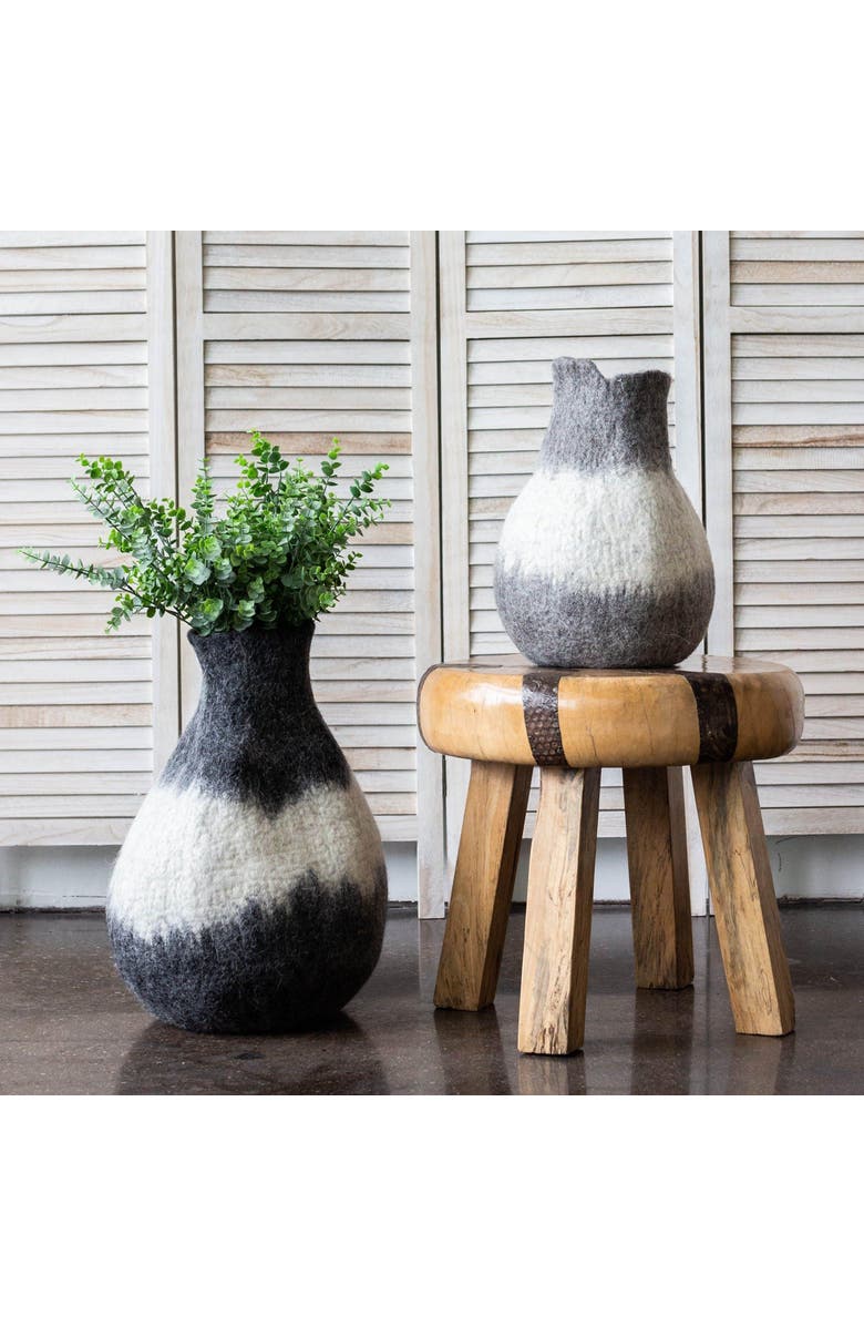 kanju Interiors Eclipse Charcoal and Ivory Wool Gourd Basket - Set of 2, Alternate, color, Ivory
