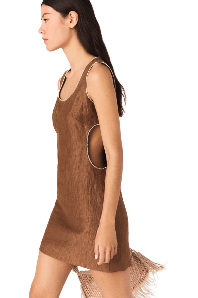 Short linen-blend dress, Alternate, color, Brown