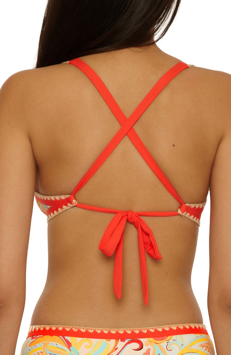 Lucky Brand Phuket Embroidered Trim Bikini Top, Alternate, color, Orange Multi