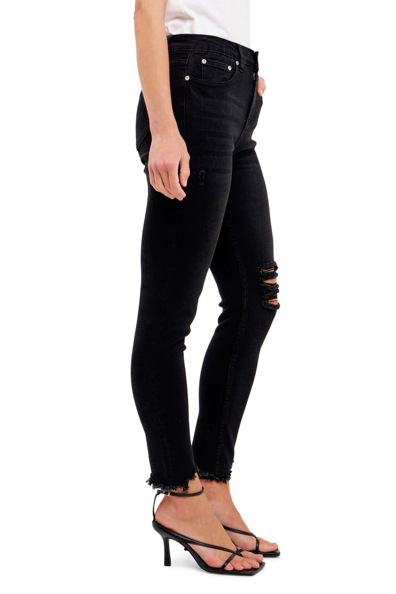 Destroyed Raw Hem Skinny Jeans, Alternate, color, BLACK