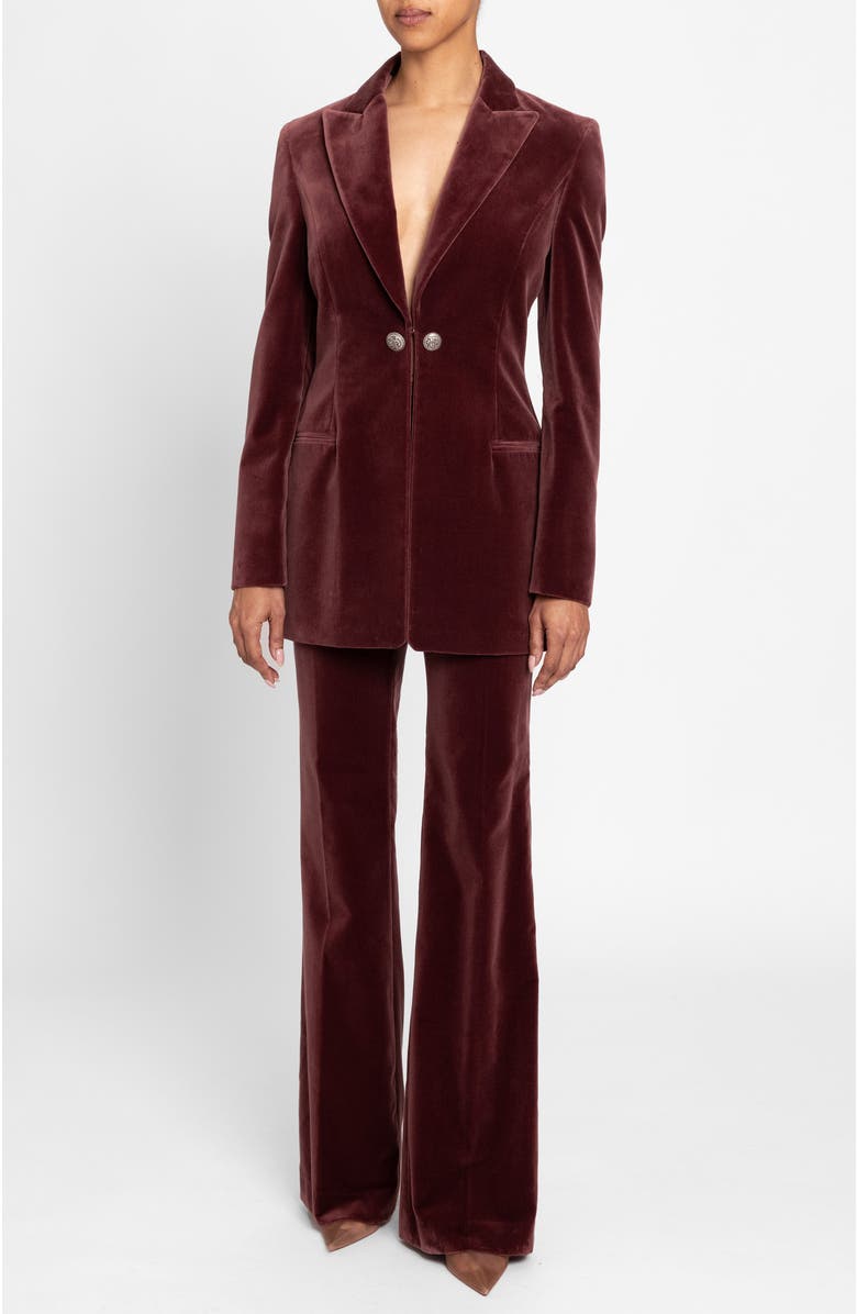 Santorelli Milli Long Velvet Jacket in Luxury Stretch Velvet, Alternate, color, Dusty Mauve