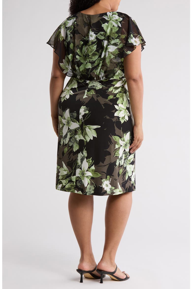 Floral Chiffon Sleeve Sheath Dress, Alternate, color, OLIVE