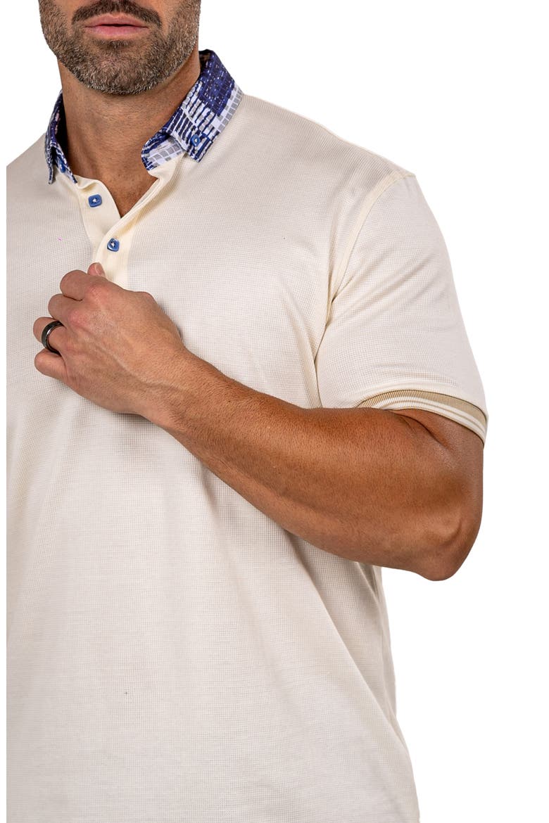 Marthyr Textured Contrast Collar Cotton Polo, Alternate, color, BEIGE