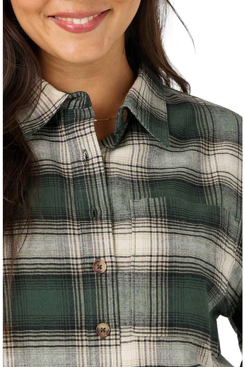 Pippa Plaid Cropped Flannel Shirt, Alternate, color, HUNTER GREEN