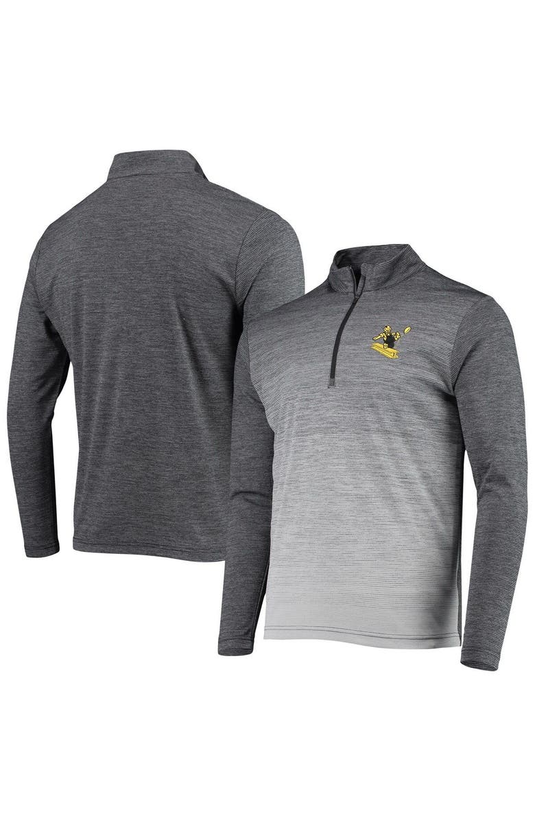 ANTIGUA Men's Antigua Black/Heathered Gray Pittsburgh Steelers Throwback Cycle Quarter-Zip Jacket, Main, color,