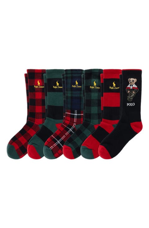 6-Pack Holiday Bear Crew Socks