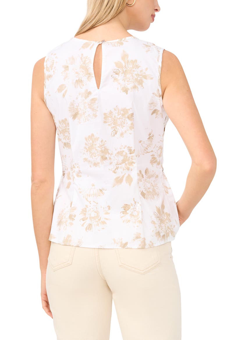 Pleated Sleeveless Peplum Stretch Cotton Top, Alternate, color, ULTRA WHITE