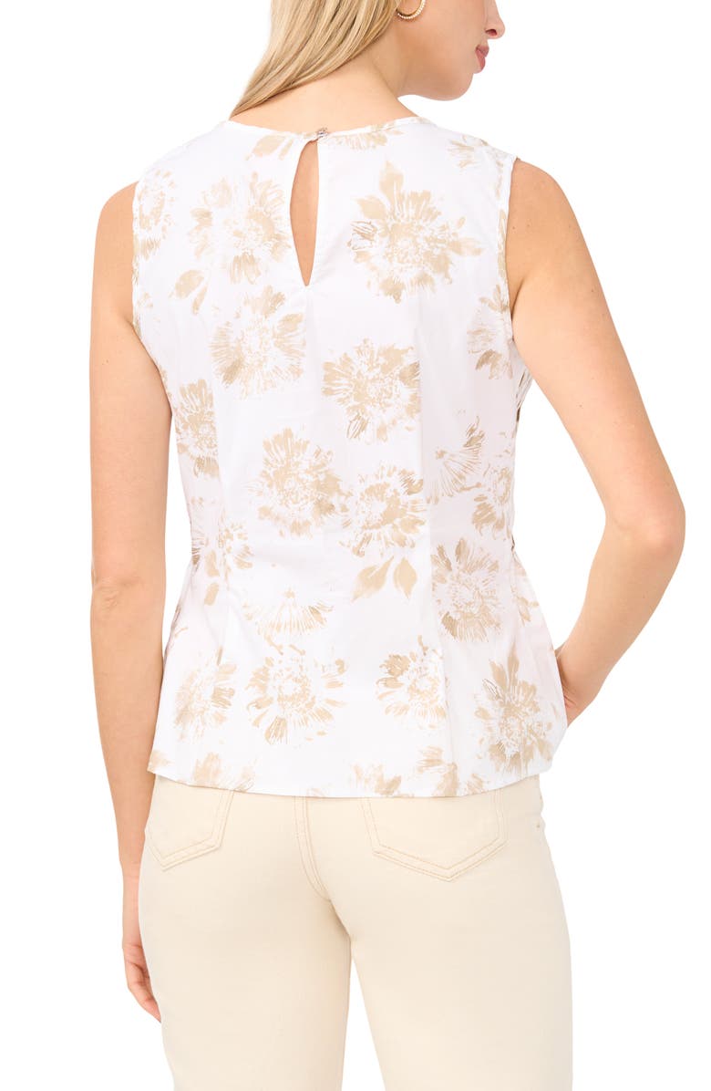 Vince Camuto Pleated Sleeveless Peplum Stretch Cotton Top, Alternate, color, Ultra White