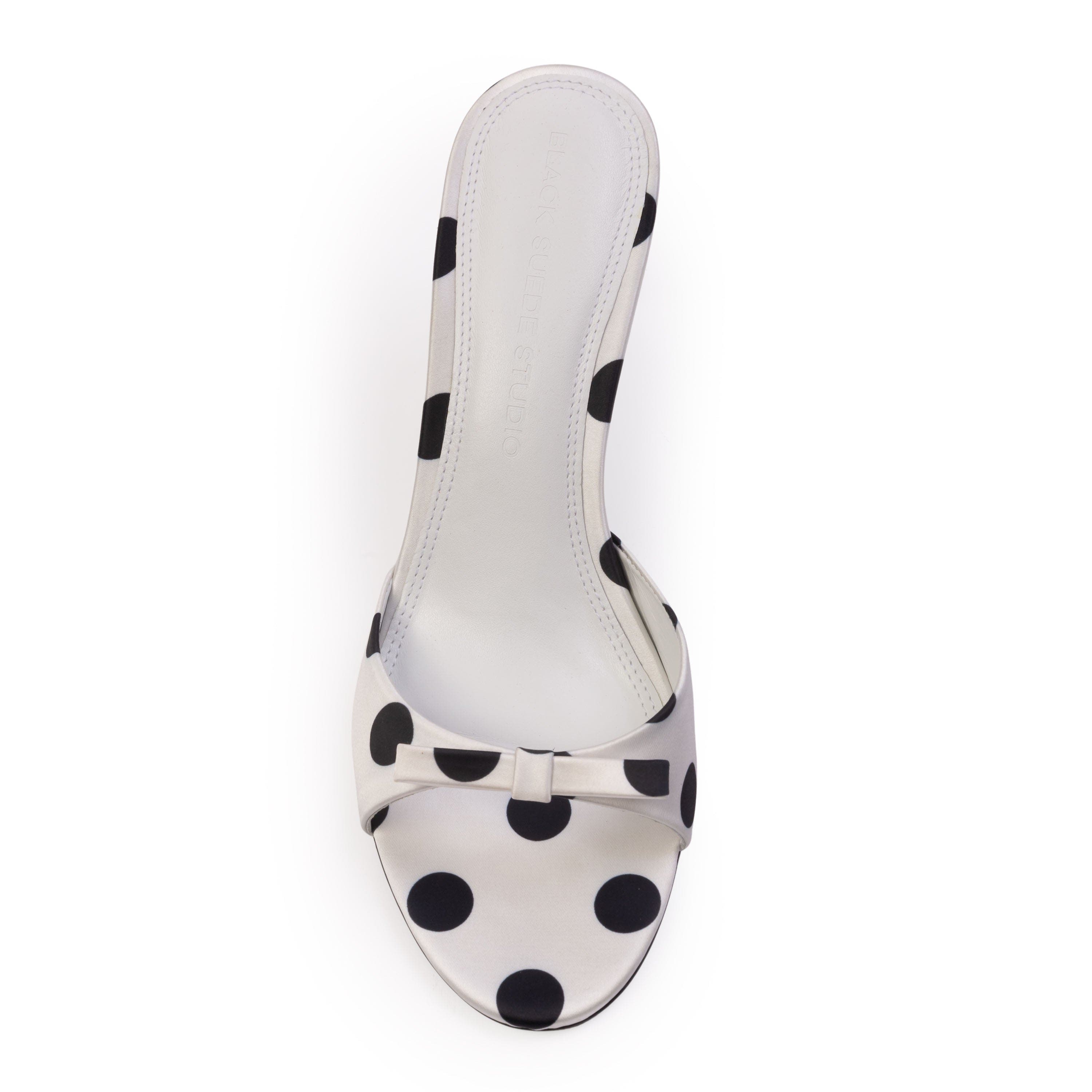 BLACK SUEDE STUDIO Albie 65 Mule, Alternate, color, White Polka Dot Satin