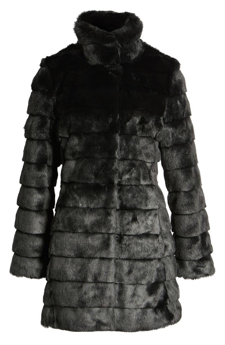 Eliza J Grooved Faux Fur Coat, Alternate, color, 