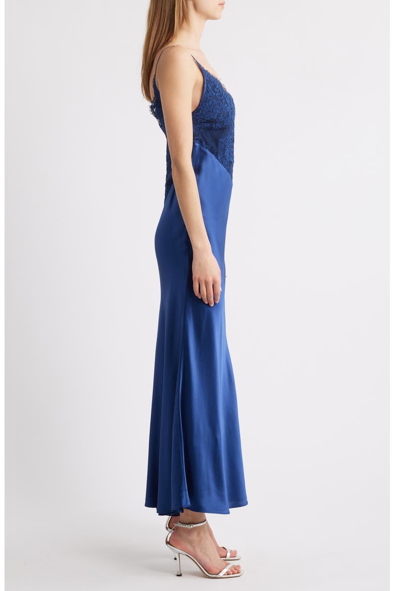 Polina Lace Bodice Satin Slipdress, Alternate, color, NAVY