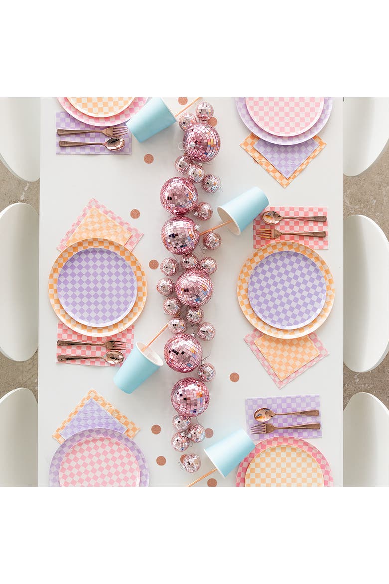 Checkered Dinner Plates, Alternate, color, Tickle Me Pink