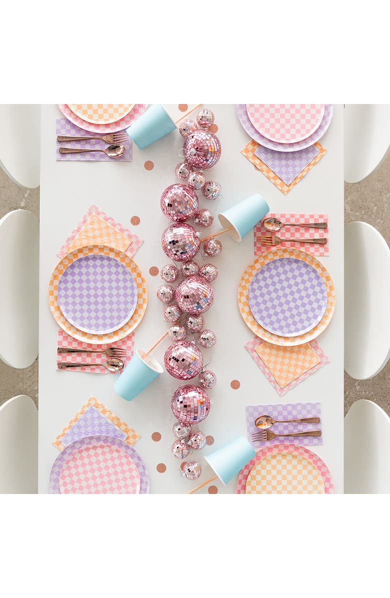 Jollity & Co Checkered Dinner Plates, Alternate, color, Tickle Me Pink