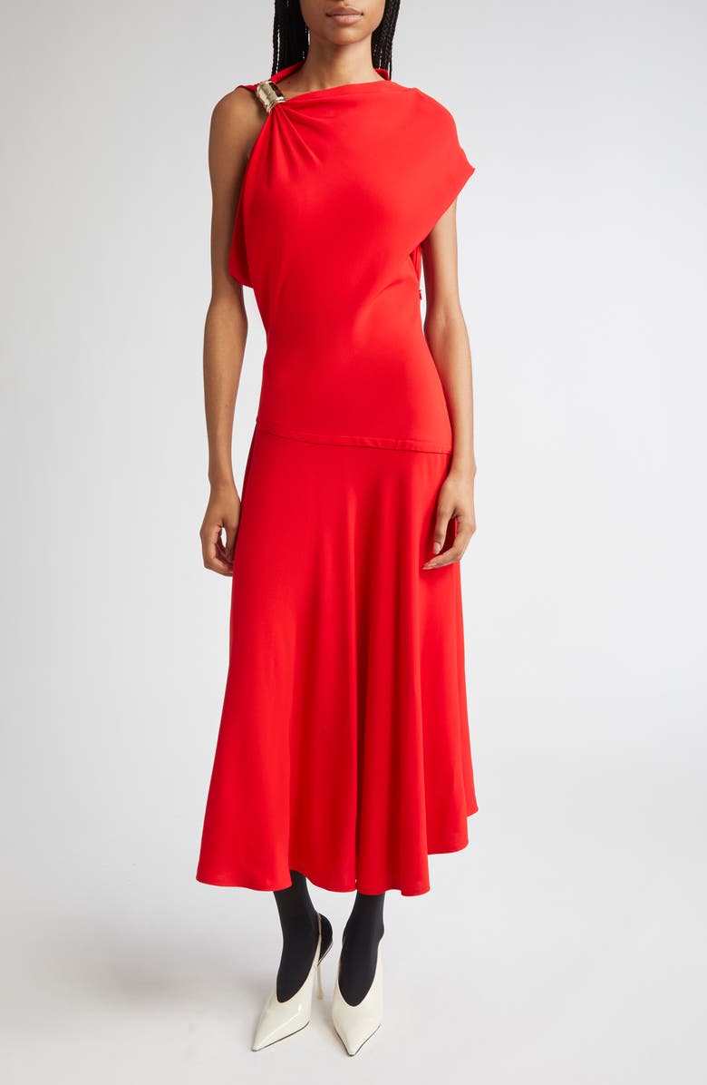 Proenza Schouler Rue Asymmetric Matte Crepe Dress, Main, color, Red