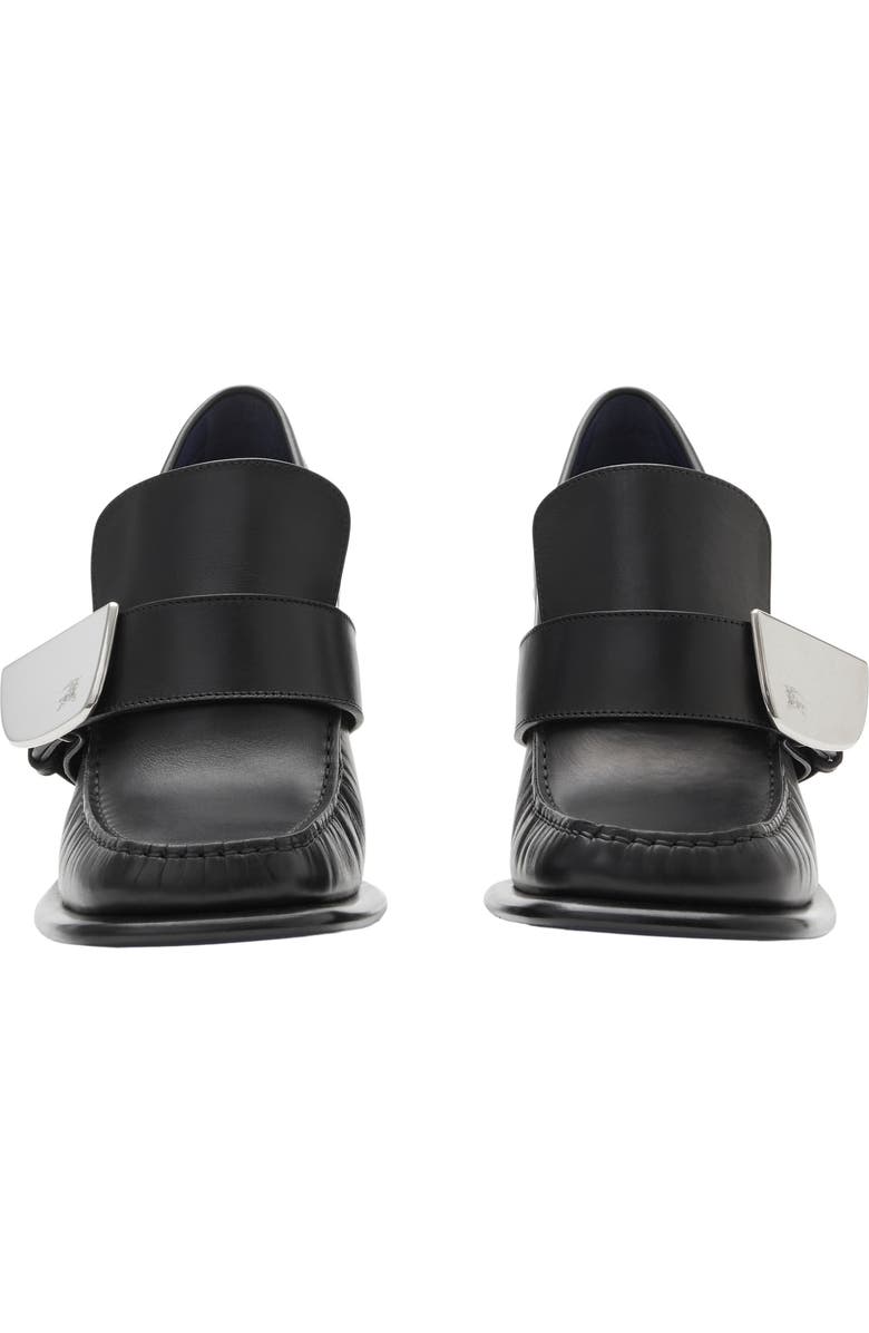 Burberry Leather London Shield High Heeled Loafers, Alternate, color, Black