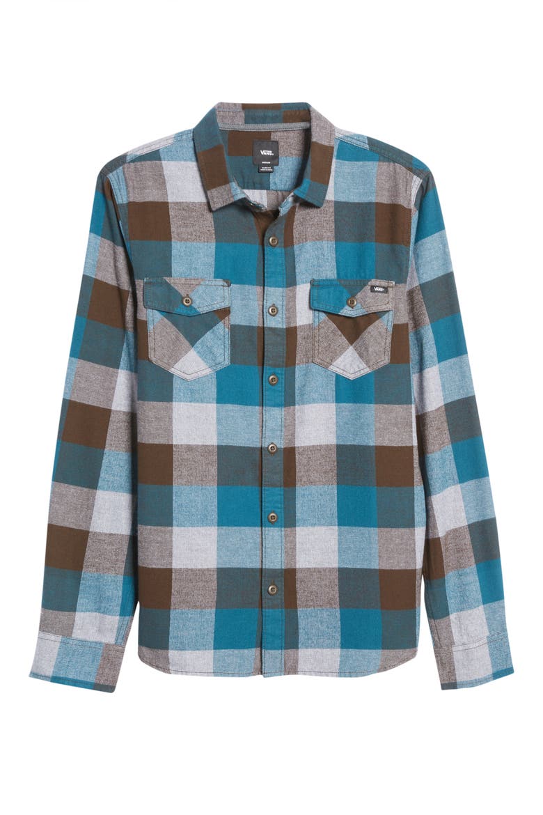 Men's Box Buffalo Check Flannel Button-Up Shirt, Alternate, color, DEMITASSE/BLUE CORAL