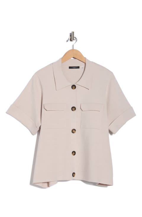 Short Sleeve Button Front Cardigan (Plus)