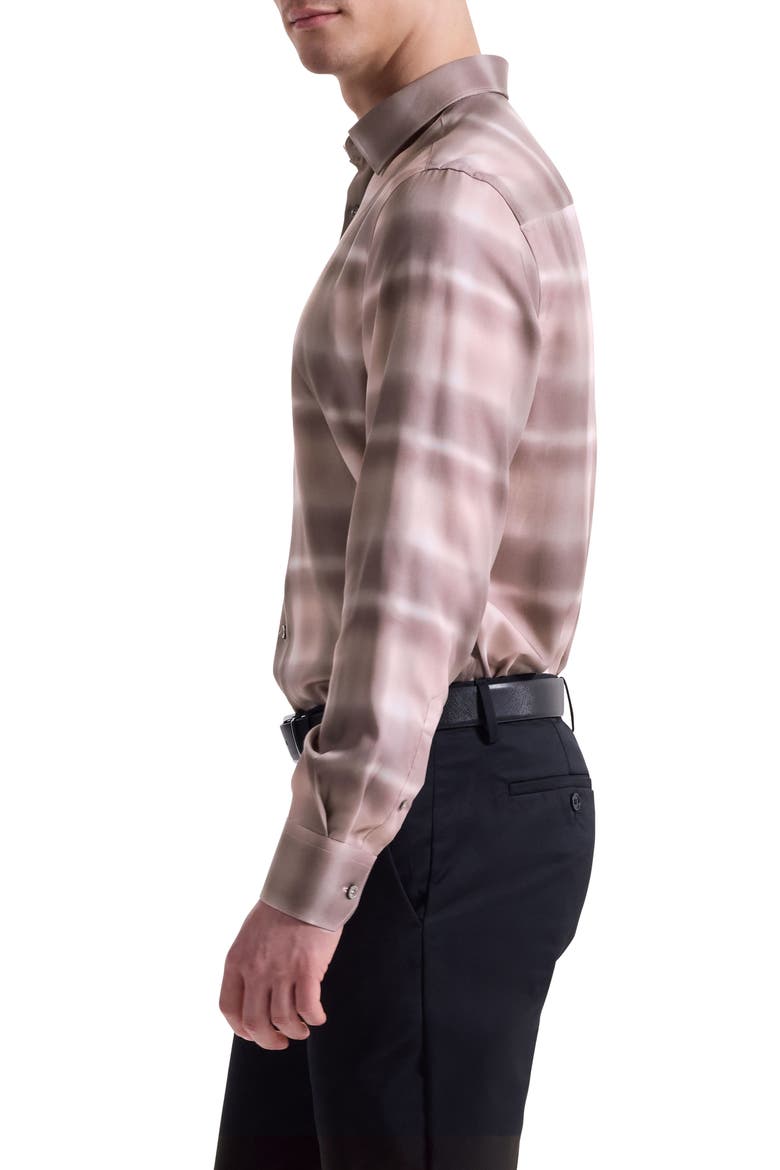 Julian Shaped Fit Abstract Check Lyocell Button-Up Shirt, Alternate, color, WOOD ROSE