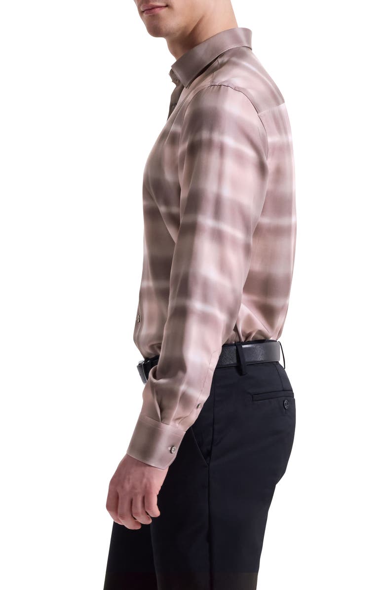 Bugatchi Julian Shaped Fit Abstract Check Lyocell Button-Up Shirt, Alternate, color, Wood Rose