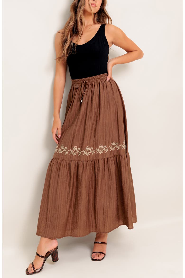 Embroidered Maxi Skirt, Alternate, color, BROWN