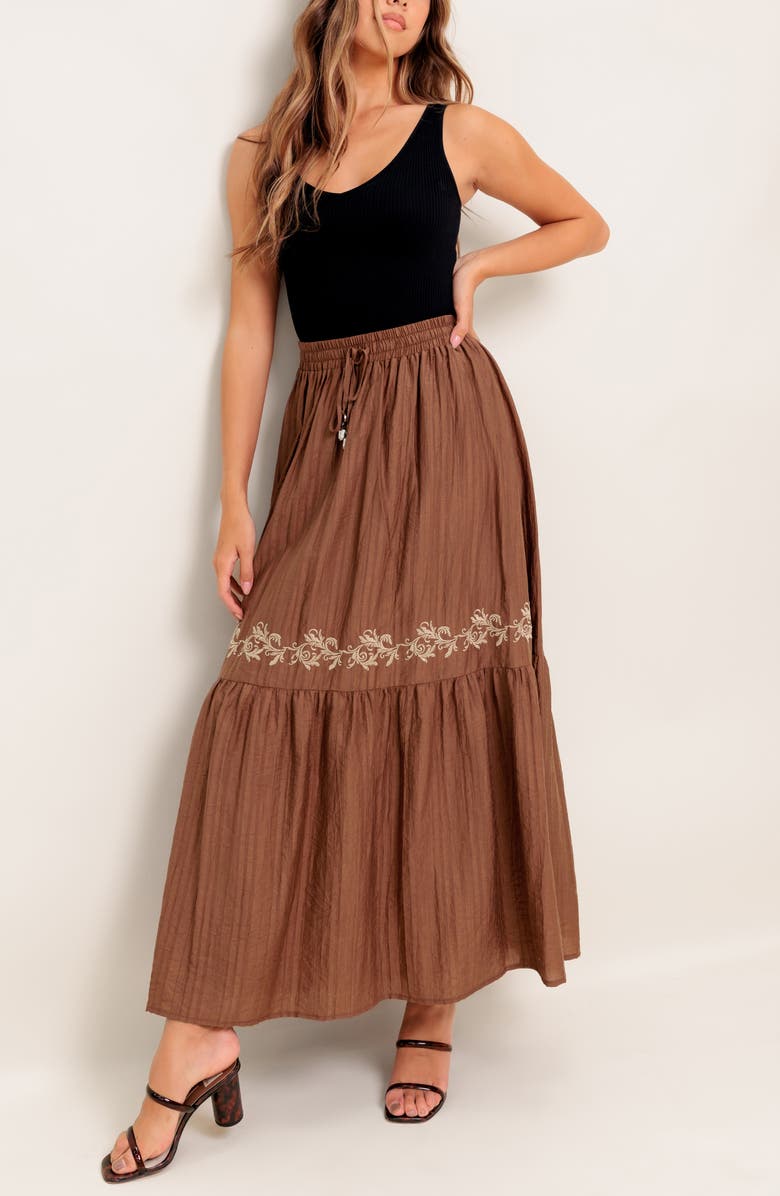 FLYING TOMATO Embroidered Maxi Skirt, Alternate, color, Brown